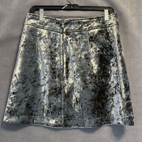 NWT Storia Crushed Velvet Mini Skirt Size Large Gray 90s Style Grunge Side Zip - Picture 2 of 8